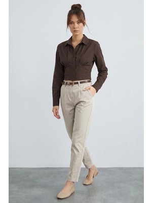 FullaModa Kemerli Cepli Gabardin Pantolon