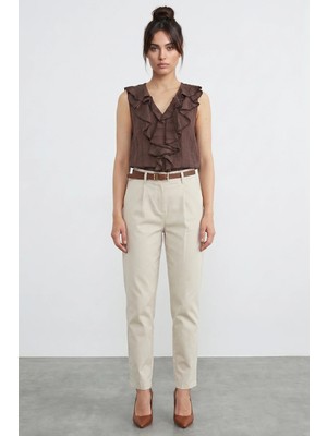 FullaModa Kemerli Cepli Gabardin Pantolon