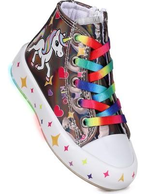 Kiko Kids Pames  Unicorn Fermuarlı Işıklı Kız Çocuk Spor Ayakkabı