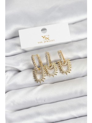 Nuveden Ietaks™ Pirinç Gold Renk Zirkon Taşlı Vintage Model Ysx Trio Küpe Seti
