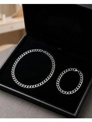 twingold Unisex Zincir 2'li Kolye Bileklik Seti