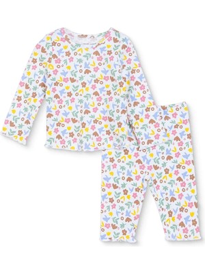 Hellobaby Kız Bebek Pijama Takımı Çiçek Baskılı Çıtçıtlı Bisiklet Yaka Uzun Kol Reçme