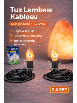 2 Adet- Doğal Kaya Tuzu Lambası Kablosu – 1,5 Metre Açma/kapama Düğmeli + Ampul Dahil