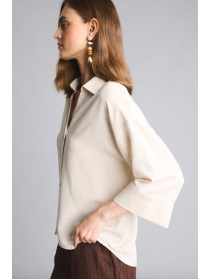 DeFacto Overshirt Fit Keten Karışımlı Gömlek I1948AX26SM