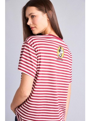 DeFacto %100 Pamuk Disney Mickey & Minnie Oversize Tişört H6816AX26SM