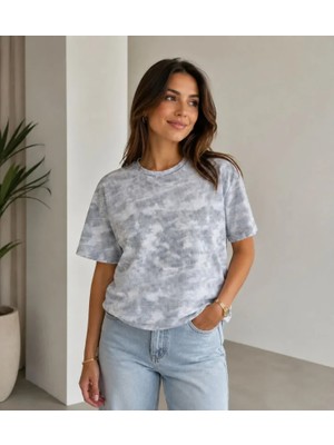 Alyn Wear Batik Desenli Tişört Bisiklet Yaka Kısa Kol Regular Fit T-Shirt - Gri