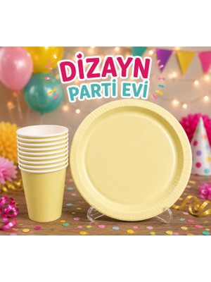 Dizayn Parti Evi Pastel Renk 8 Kişilik Parti Sofra Seti Karton Tabak Bardak Seti Sarı Yeşil Renk Seçenekli