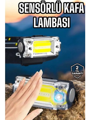 MiraLive Beyaz LED Işık Sensörlü Kafa Lambası Lityum Batarya LED El Fenerli Şarjlı