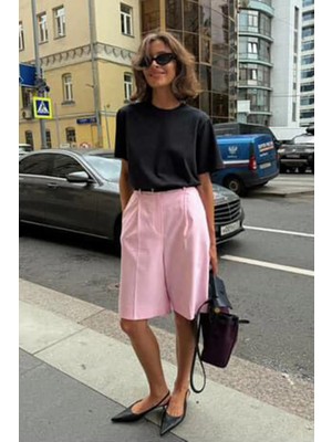 Madmext Pembe  Pileli Kadın Bermuda Şort MG2483