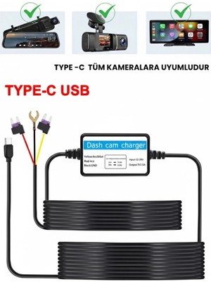 sbodurhome Park Modu Kablosu Type-C Akü Sigorta Bağlantı Kablosu Araç Içi Kamera Tüm Kameralara Uyumlu