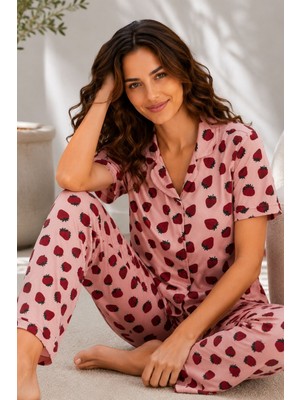 Nisanca Kısa Kol Gömlek Yaka Ultra Soft Kadın Pijama Takımı -