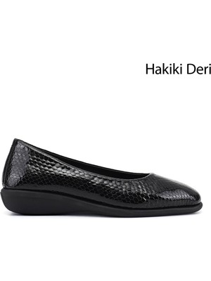 Gönderi(r) Kadın Siyah Deri  Dolgu Taban Hakiki Deri Comfort Ayakkabı
