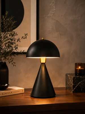 Lumexx Mantar Siyah Retro Başlıklı Masa Lambası