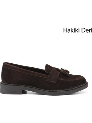 Gönderi(r) Kadın Kahverengi - Taba  Hakiki Deri Püsküllü Loafer Ayakkabı