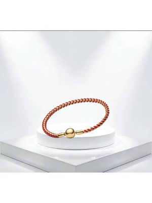 Love Charm S925 Kırmızı Kordonlu Gold Renk Zincir Bileklik