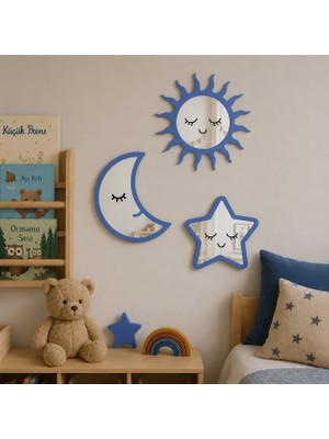 Güneş Ay Yıldız Mdf Pleksi Ayna Çocuk Odası Süsleri 3 Lü Set