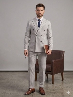 Centilmen Selim Havan Erkek Modern Fit Çizgili Kruvaze Ceket 0014