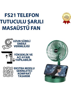 Hızlı Store  Şarjlı Masaüstü Fan,telefon Tutuculu, Mini Vantilatör USB Taşınabilir Sessiz Serinletici