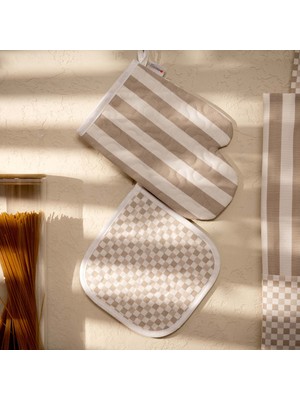 Matmel Soft Riga Fırın Eldiveni ve Tutaç Set - Bej / Ekru - 17X28 cm + 20X20 cm