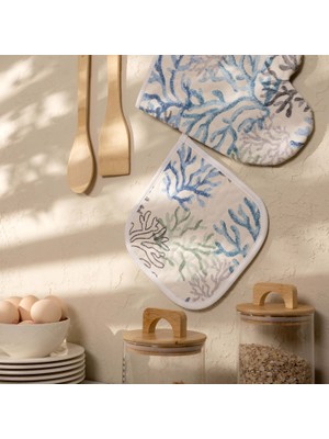 Matmel Soft Mercan Fırın Eldiveni ve Tutaç Set - Ekru - 17X28 cm + 20X20 cm