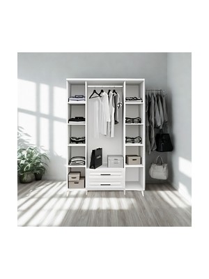 Sarıoğlu Mobilya Handy 4 Kapaklı Mdf Gardırop 140X210 cm Beyaz | Çekmeceli, Yavaş Kapanır Kapak