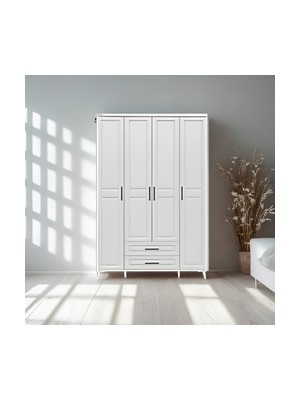 Sarıoğlu Mobilya Handy 4 Kapaklı Mdf Gardırop 140X210 cm Beyaz | Çekmeceli, Yavaş Kapanır Kapak