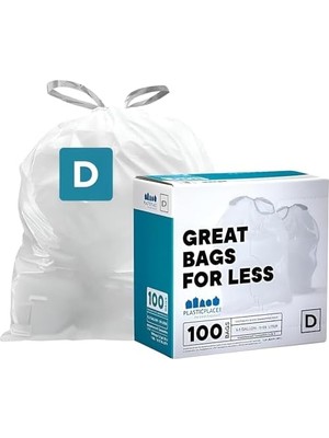 Plasticplace Özel Uyumlu Çöp Torbaları - Basit Insan (X) Kodu D Uyumlu (100 Sayım) - Beyaz Ipli Çöp Astarları 5,3 Galon / 20 Litre