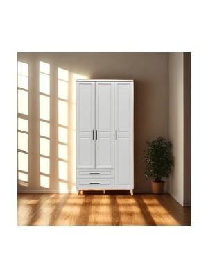 Sarıoğlu Mobilya Handy 3 Kapaklı Mdf Gardırop 105X210 cm Beyaz | Çekmeceli, Yavaş Kapanır, Kompakt Tasarım