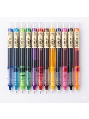 Gökyüzü Işığı 12 Adet Hızlı Kuruyan Nötr Renk Tükenmez Kalem - 0.5mm Iğne Uçlu