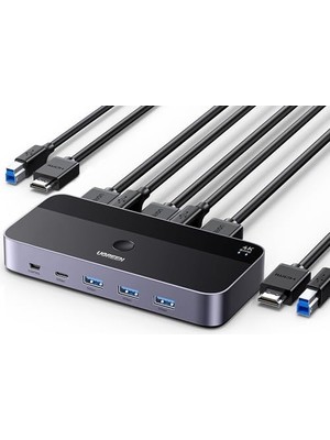 HDMI 2.0 Kvm Anahtarı 4K@60Hz USB 3.0 Anahtarı 4 USB Bağlantı Noktası (3*usb 3.0+ USB C) 2 USB Kablosu ve 2 HDMI Kablosu ile 2 Pc Için 1 Monitör ve Klavye, Fare, Yazıcı, U Disk Paylaşımı.