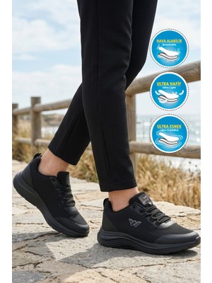 Walkway Pete G Siyah Fileli Hafif Esnek Unisex Spor Ayakkabı