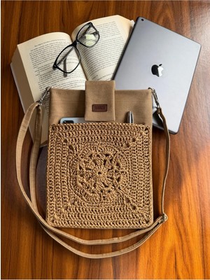 Aksesuar Sepeti El Yapımı Cepli, Ayarlanabilir Askılı, Kağıt Ip, Kitap Çantası, Tablet Kılıfı, Organizer Çanta