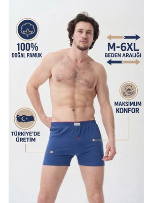 Mercan İç Giyim Mavi %100 Pamuk Havlu Bel Boxer