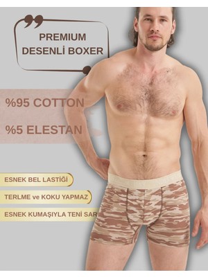 Mercan İç Giyim Kamuflaj Desenli Boxer (Bej)-Tahriş Etmeyen Bel Lastikli-Esnek Pamuklu Kumaş-Geniş Beden Aralğ S-5xl