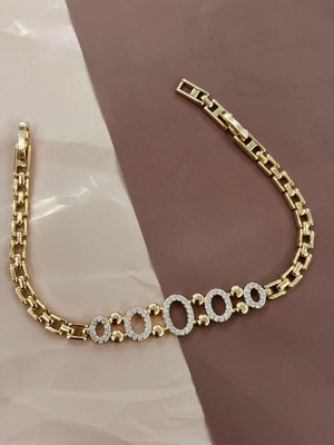 Zarene Silver Xuping Taşlı Yuvarlak Detay Bileklik 14K Gold