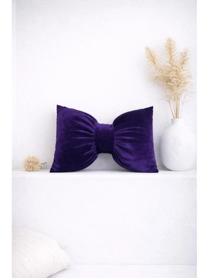 Ases Design Mor Kadife Fiyonk Tasarımlı Dekoratif Kırlent