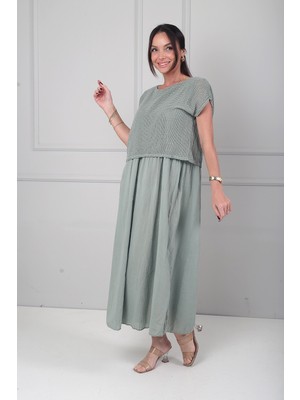 By Saygı Kadın Fileli Eteği Büzgülü Italyan Cotton Midi Elbise