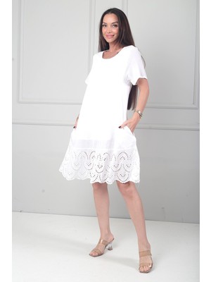 By Saygı Kadın Italyan Kısa Kollu Eteği Fisto Astarlı Cepli Cotton Midi Elbise
