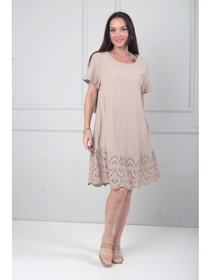 By Saygı Kadın Italyan Kısa Kollu Eteği Fisto Astarlı Cepli Cotton Midi Elbise