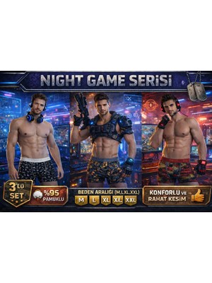 Mercan İç Giyim Erkek Pamuklu Boxer 3'lü Set - Nıght Game Serisi, Rahat Kesim