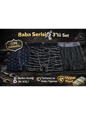 Mercan İç Giyim 3'lü Pamuklu Boxer - Baba Serisi, Terleme ve Koku Yapmaz