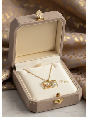 Stainless Steel 316L Çelik Zincir Gold Renk Zirkon Taşlı Açılır Incili Elmas Model Kolye