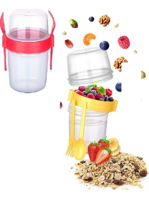 bebekokusu Çift Hazneli - Çatal Kaşıklı Portatif Müsli -Atıştırmalık Kabı 1100 ml