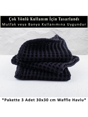 Püskül Mutfak Havlusu 3 Adet 100% Pamuk 30 x 30 cm Süper Emici Waffle Dokuma Modern Tasarım