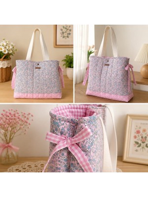 elisss bag Çiçek Desenli Kadın Çanta, Piknik Çantası, Lunchbag, Bebek Çantası, Plaj Çantası %100 Pamuk