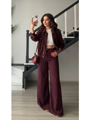 Elisin Mürdüm Tencel Bomber Ceket-Pantolon Takım