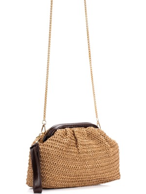 Adelina Bags Kadın Burslu Hasır Çanta Portföy Clutch Omuz Çantası El ve Omuz Askılı Hasır Çanta