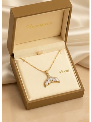 Stainless Steel 316L Çelik Zirkon Taşlı Balıkkuyruğu Model Gold Renk Kolye
