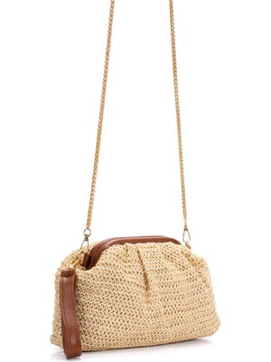 Adelina Bags Kadın Burslu Hasır Çanta Portföy Clutch Omuz Çantası El ve Omuz Askılı Hasır Çanta