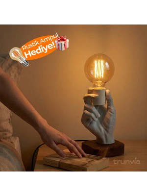 Trunvia Dekoratif El Tasarımlı Ahşap Standlı Masa Lambası - Sanatsal ve Modern Aydınlatma